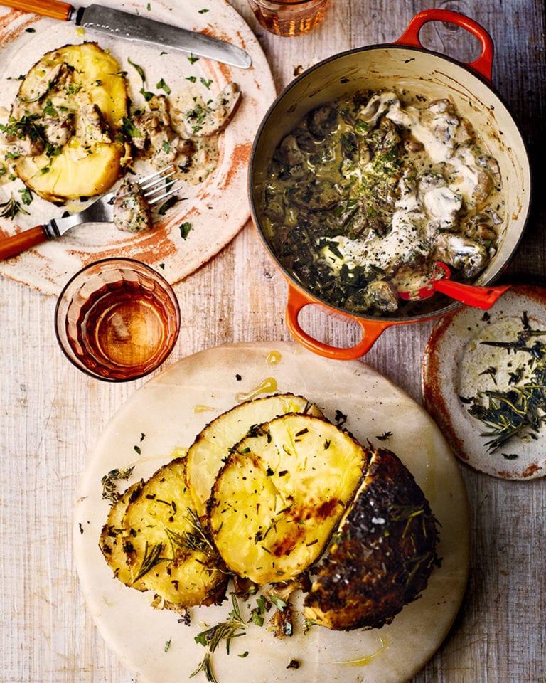 Whole roasted celeriac in porcini butter