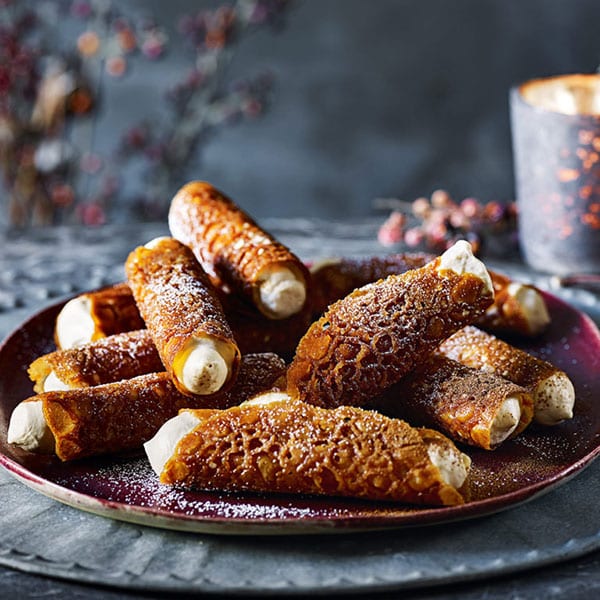 Brandy snaps with Baileys espresso martini cream