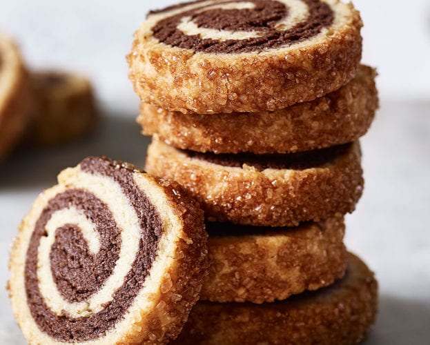 Vanilla and chocolate shortbread pinwheels