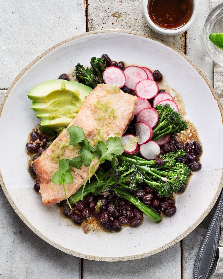 Sesame and soy salmon with lime dressing