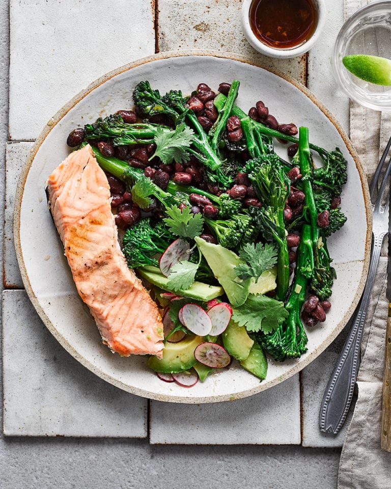 Sesame and soy salmon with lime dressing