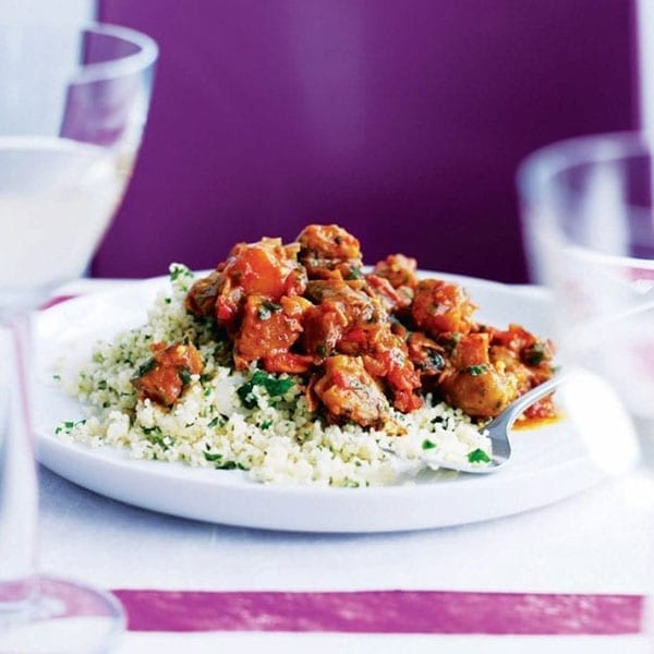 Aubergine and chestnut tagine with couscous