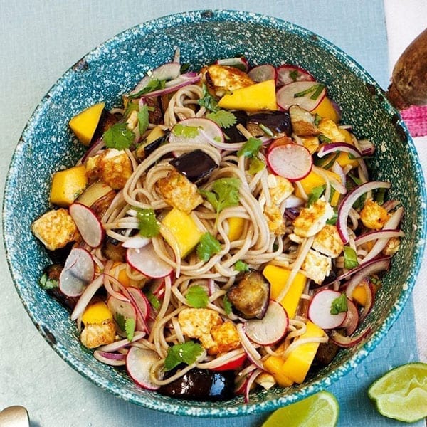 Soba noodles with aubergine and mango