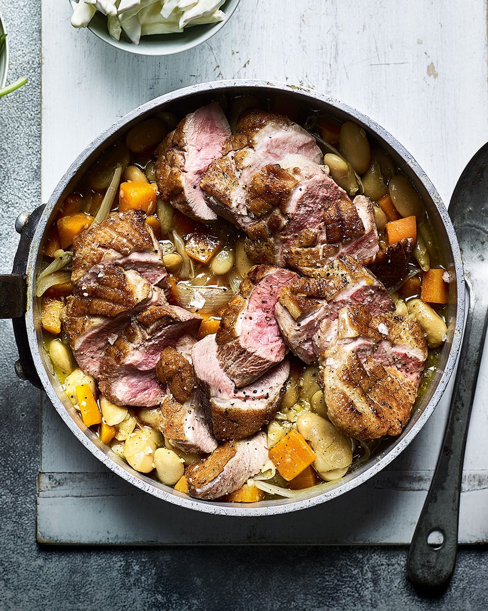 Duck breasts with butter beans and creamy apple slaw recipe delicious