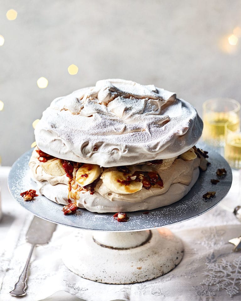 Banana, peanut butter and caramel pavlova