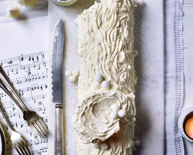 white chocolate yule log