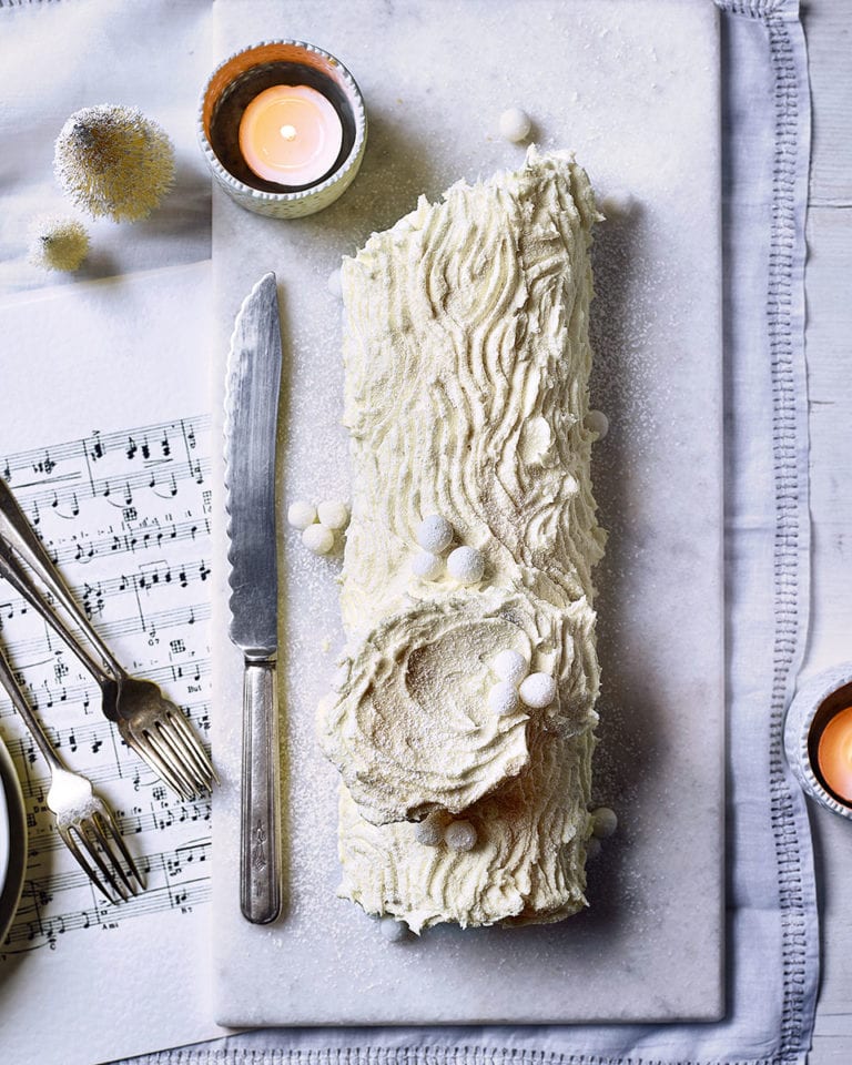 White chocolate yule log (Bûche de Noël)