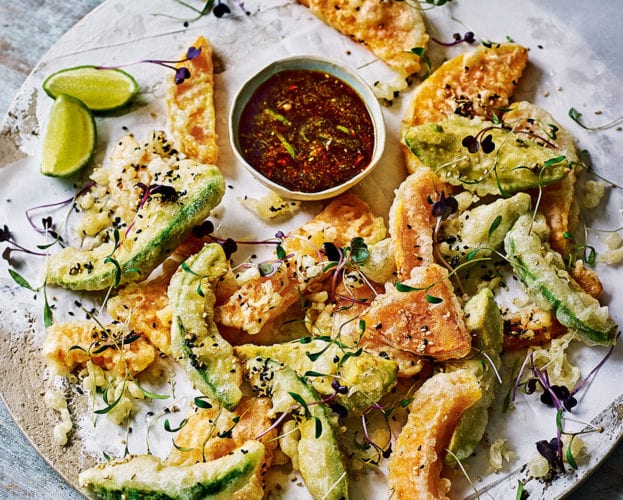 Avocado and squash tempura with ponzu dipping sauce