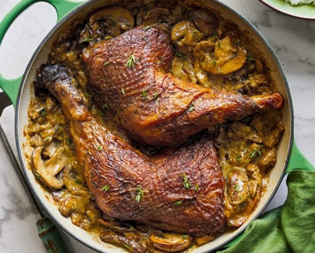 Braised turkey legs in a casserole