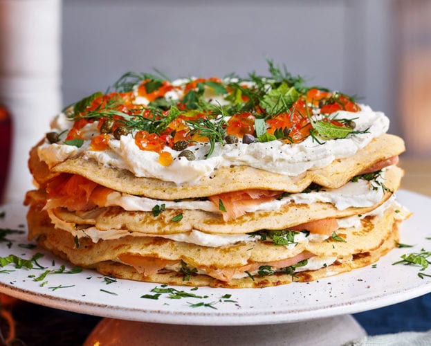 Salmon blini stack