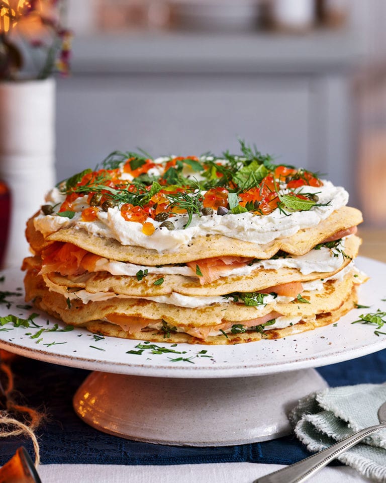 Salmon blini stack