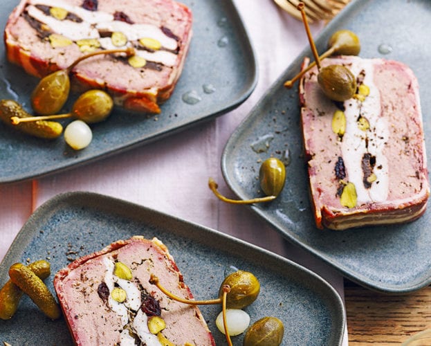 Chicken and pork terrine with whisky, cranberries and pistachios