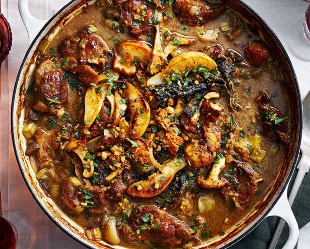 Make-ahead pork, pear and sherry casserole