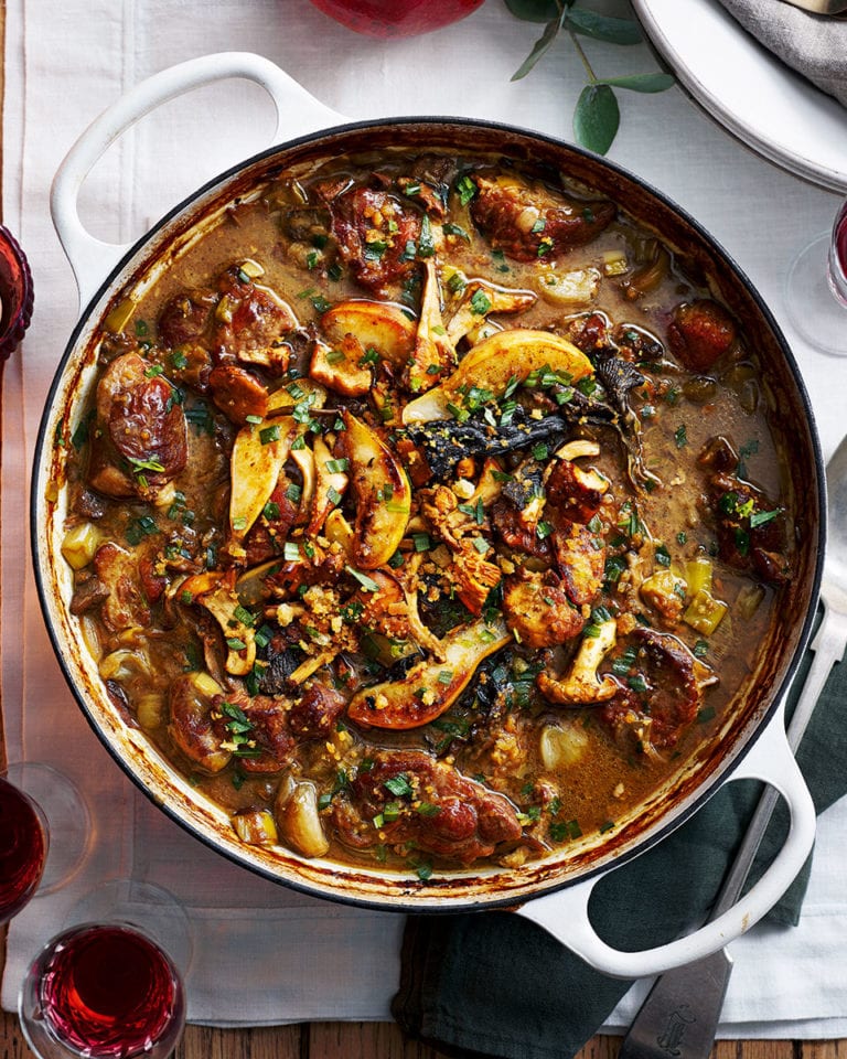 Make-ahead pork, pear and sherry casserole