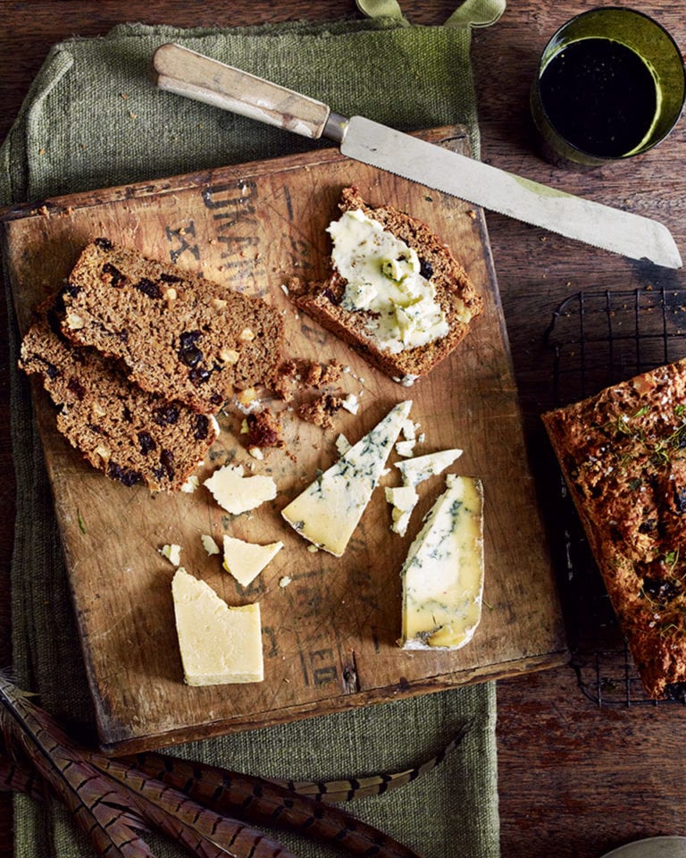 Stout, orange and dried fruit loaf with winter herbs