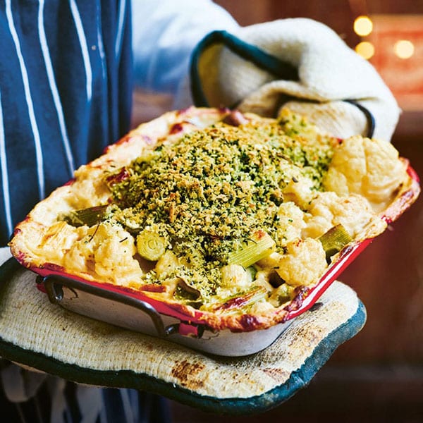 Herb-crusted cauliflower and leek ‘cheese’