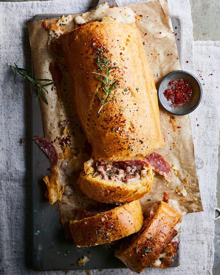 Sausage, sun-dried tomato and taleggio roll