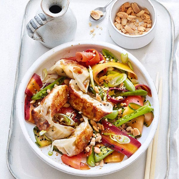 Vegetable gyoza dumpling stir-fry