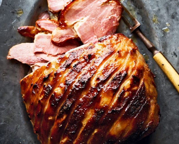 Cider and mustard glazed ham with dauphinois potatoes