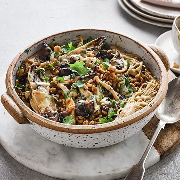 Spelt, chicory and mushroom one pot