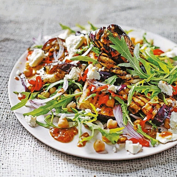 Roast aubergine salad with chickpeas and tamarind