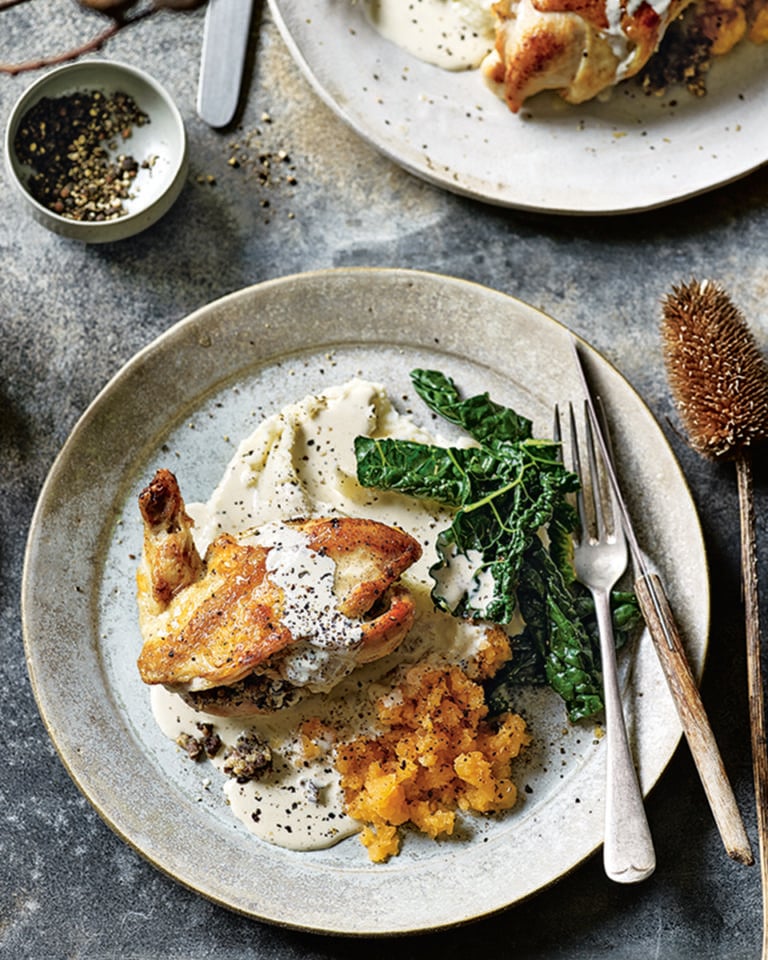 Chicken balmoral (haggis-stuffed chicken with whisky cream sauce)