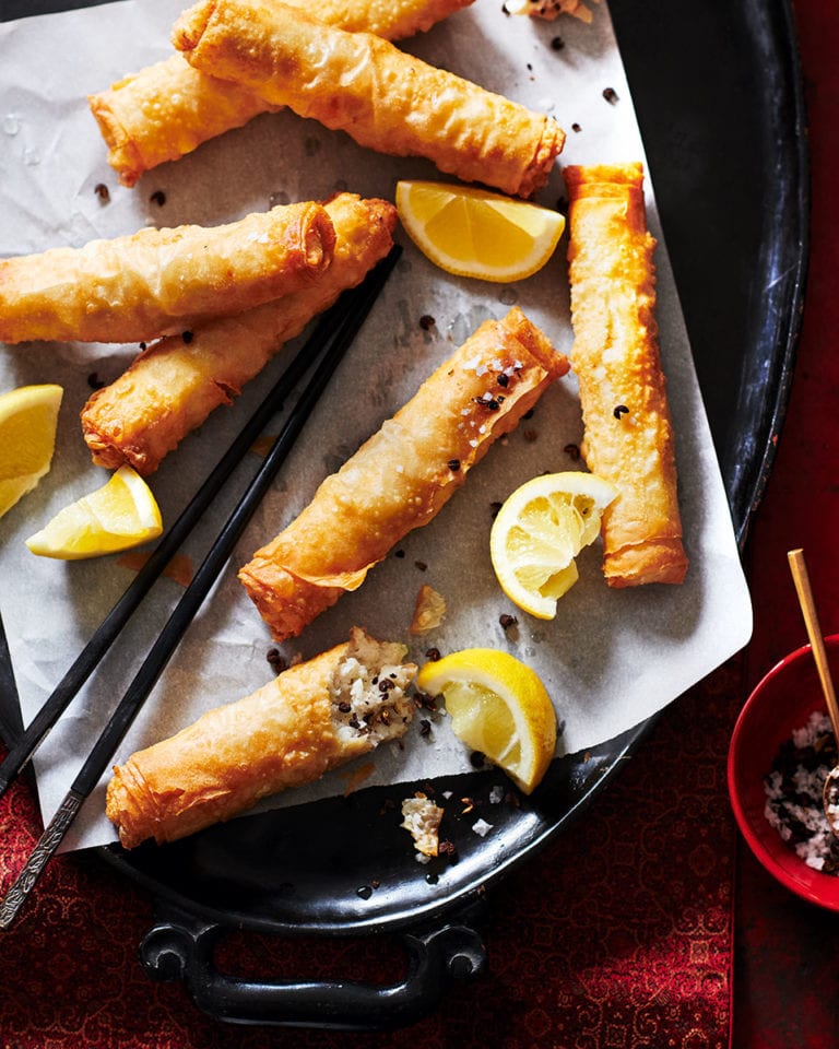 Ken Hom’s crispy fish spring rolls