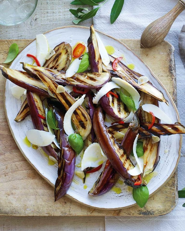 Grilled aubergine salad