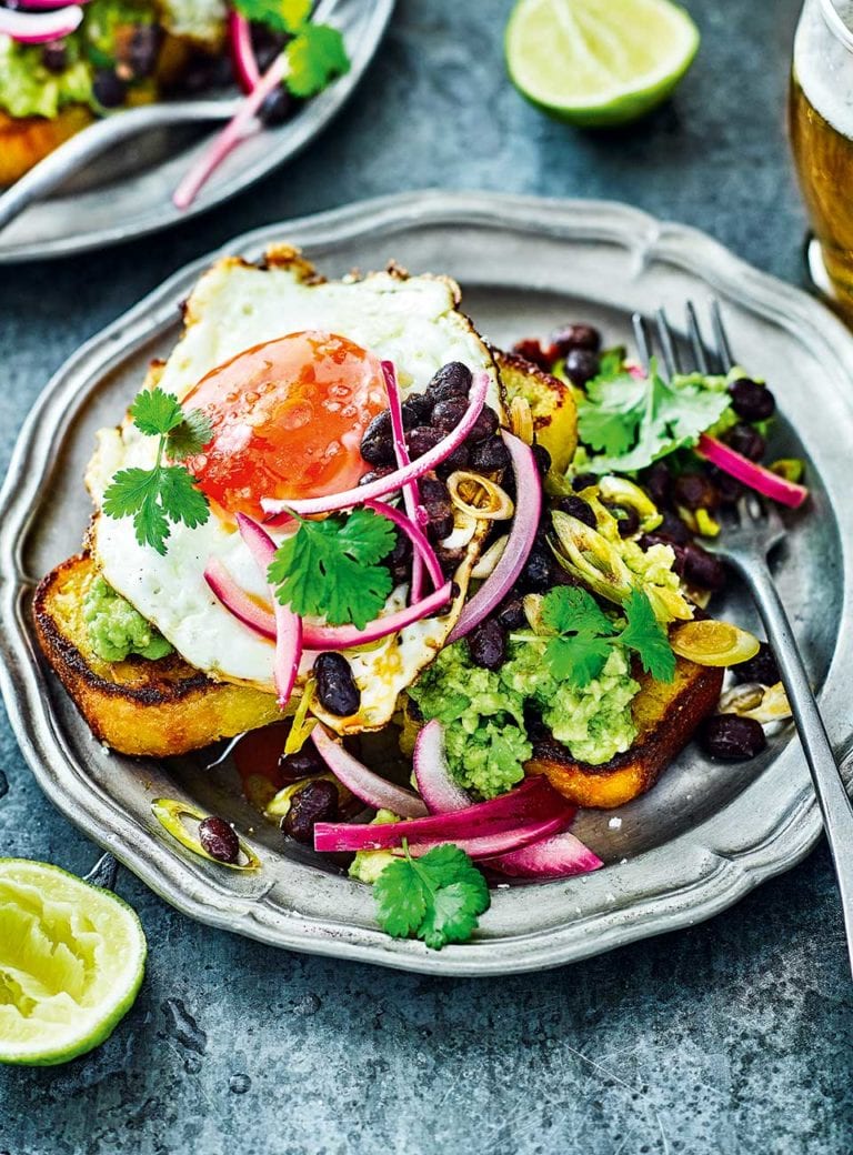 Cornbread with avocado and black bean salsa