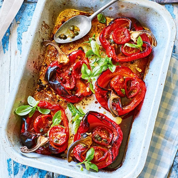 Roasted red peppers with basil
