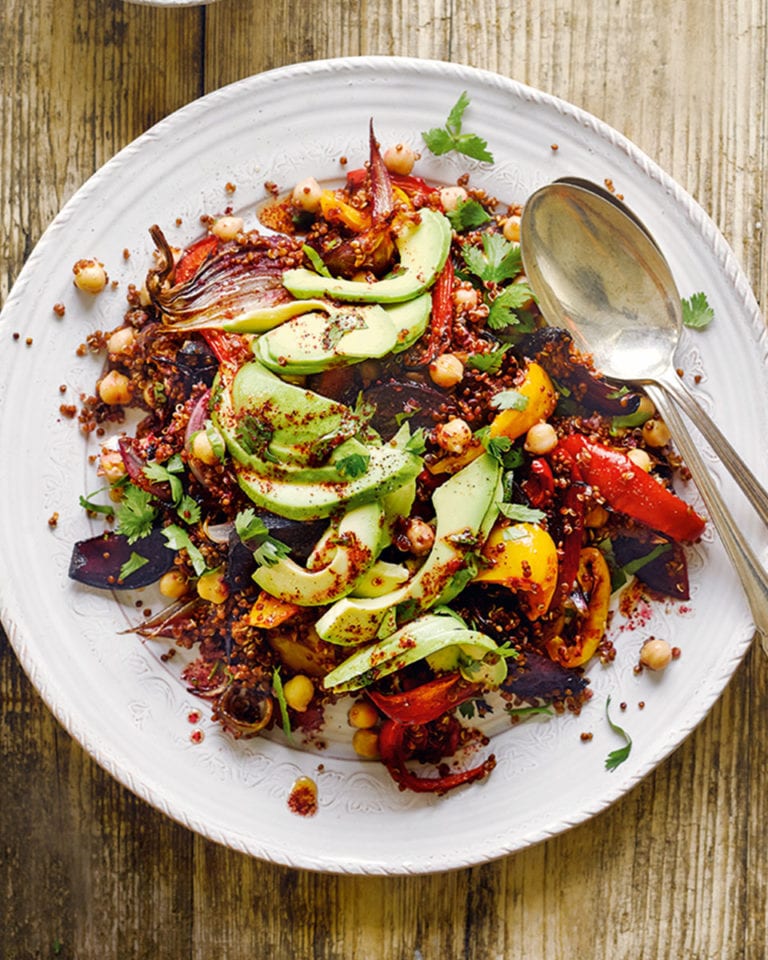 Roasted vegetable and chickpea quinoa salad