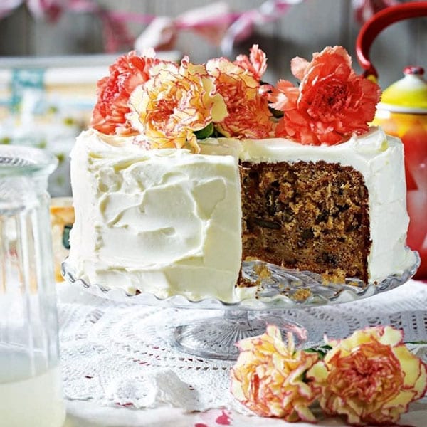 carrot and parsnip cake with rose frosting