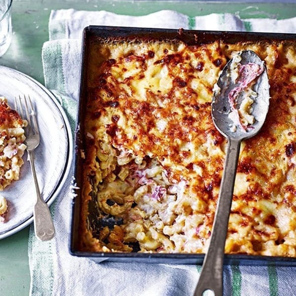 Welsh rarebit and ham hock macaroni cheese