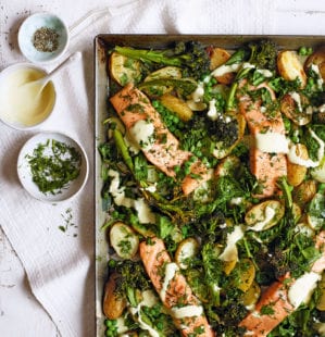Spicy salmon and new potato traybake | delicious. magazine