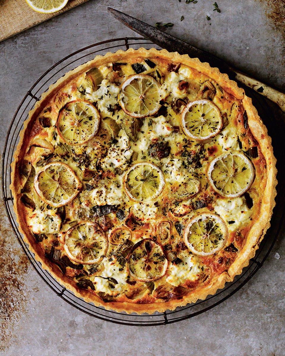 image of Leek, Lemon, Thyme, Pancetta and Ricotta Tart recipe by Delicious Magazine