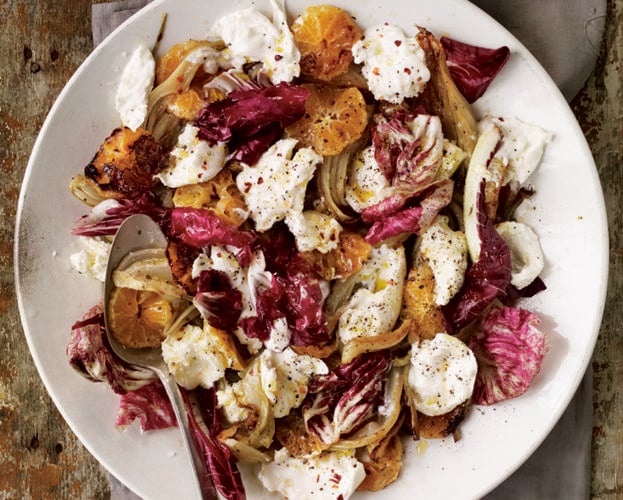 Roast fennel, clementines, burrata and chilli salad