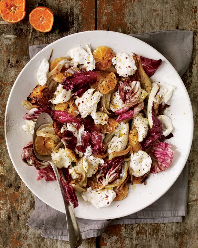 Roast fennel, clementine, burrata and chilli salad