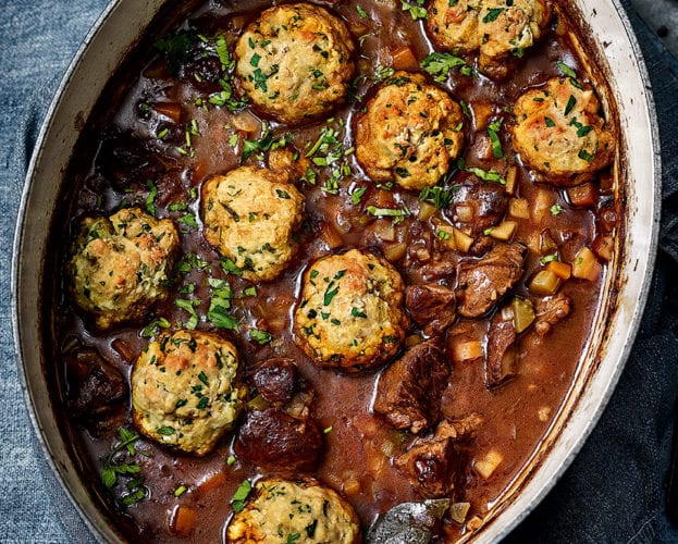 Lamb one-pot with herby dumplings