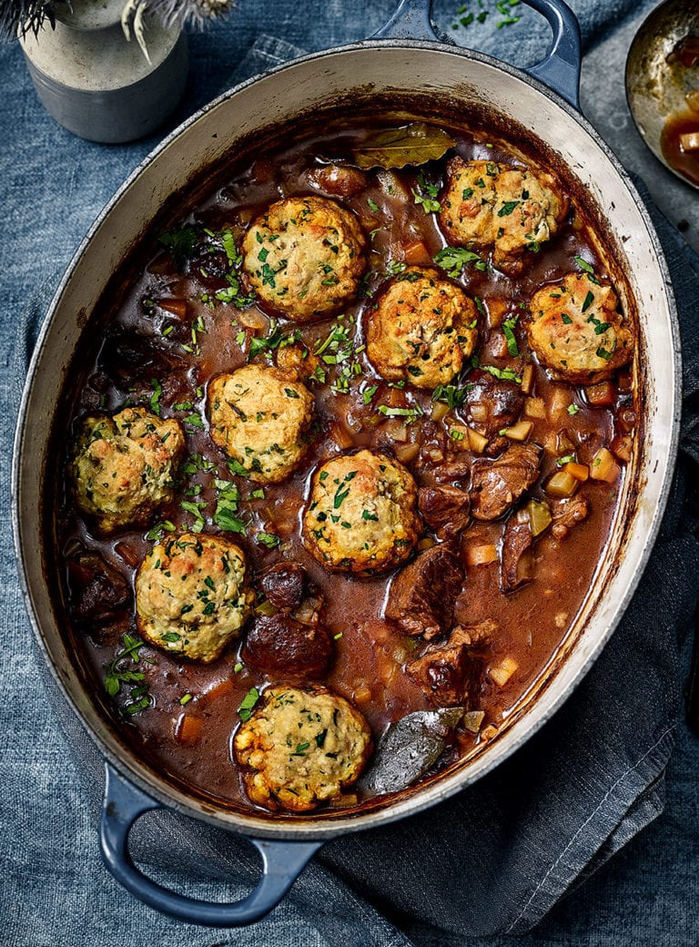 Lamb one-pot with herby dumplings