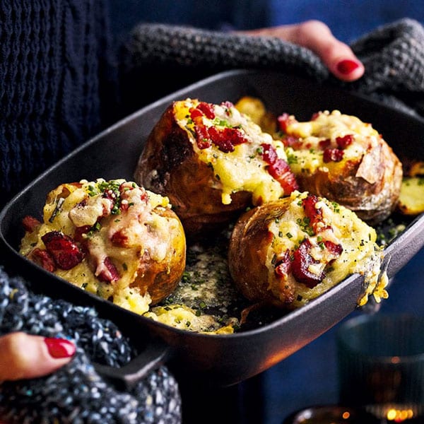 2. Baked potatoes stuffed with bacon, cheese and chives 