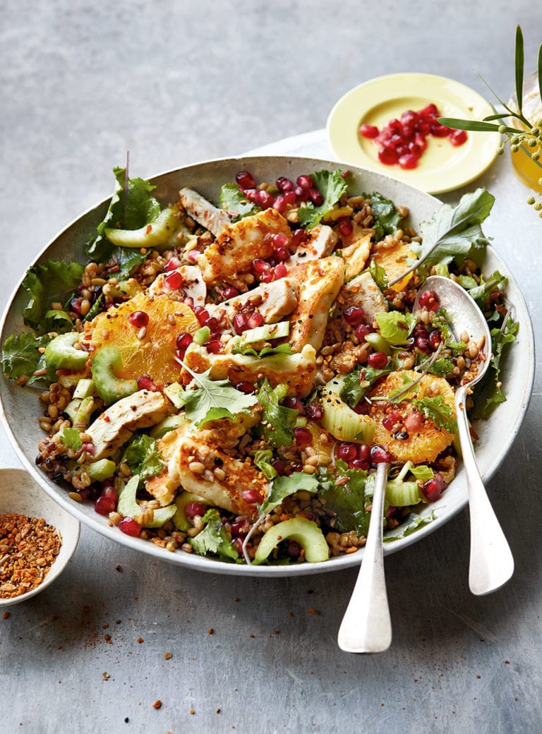 Citrus, chicken and halloumi salad