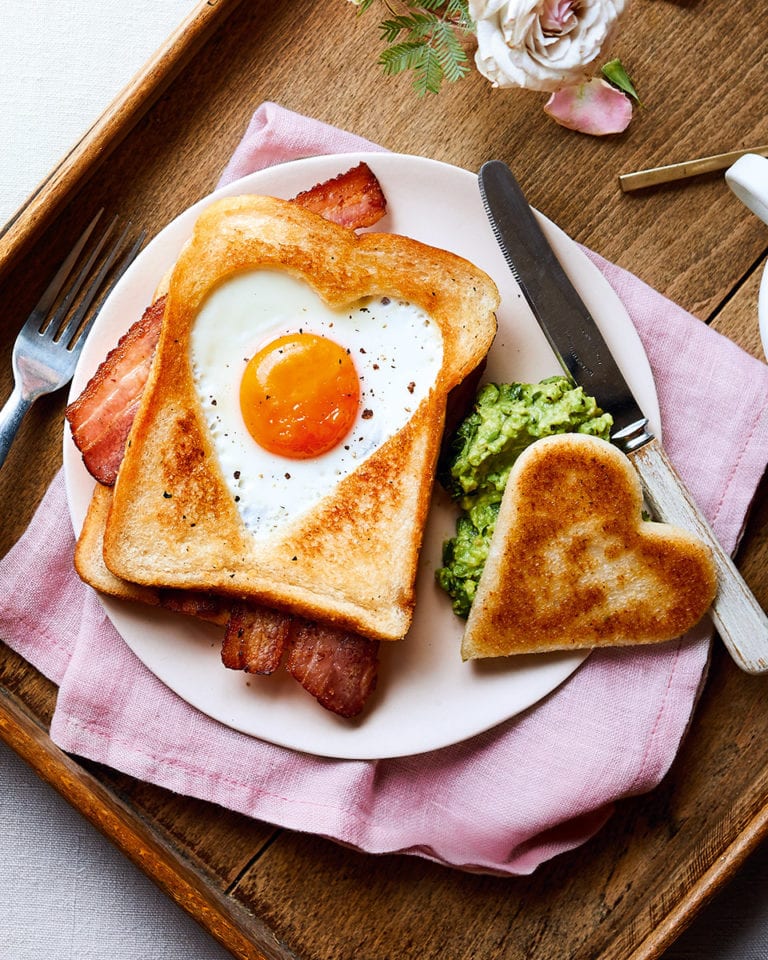 Egg-in-a-hole with bacon and avocado