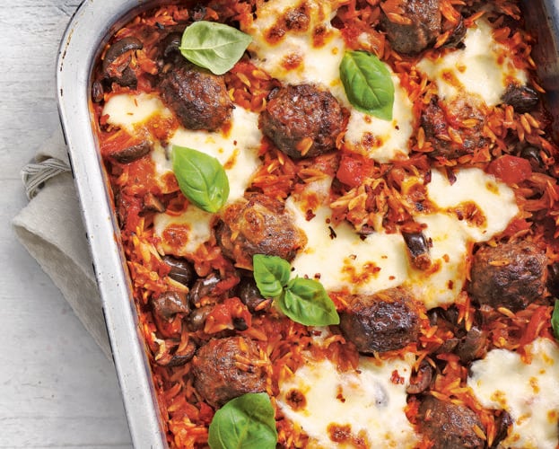 Italian baked meatballs and orzo
