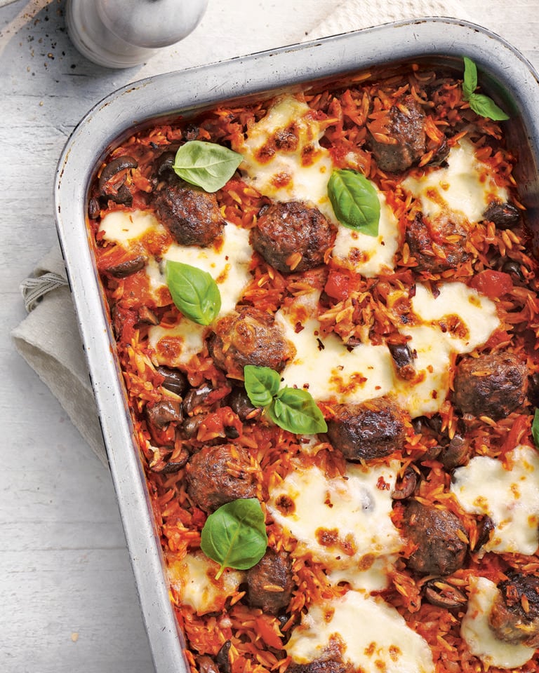 Italian baked meatballs and orzo