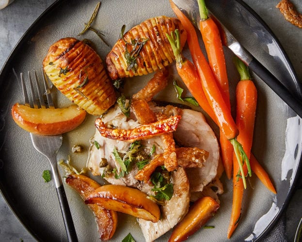 Slow-roast pork belly with lemon, parsley and caper gremolata