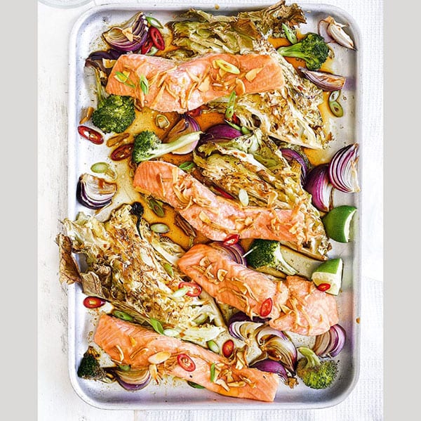 Salmon soy traybake