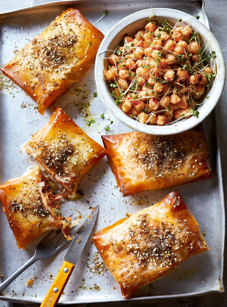 Sweet potato and chorizo filo pies