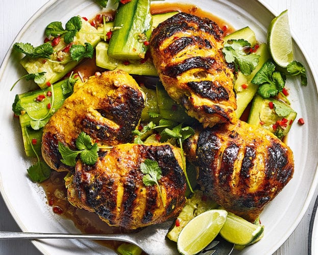 Grilled turmeric chicken with cucumber salad