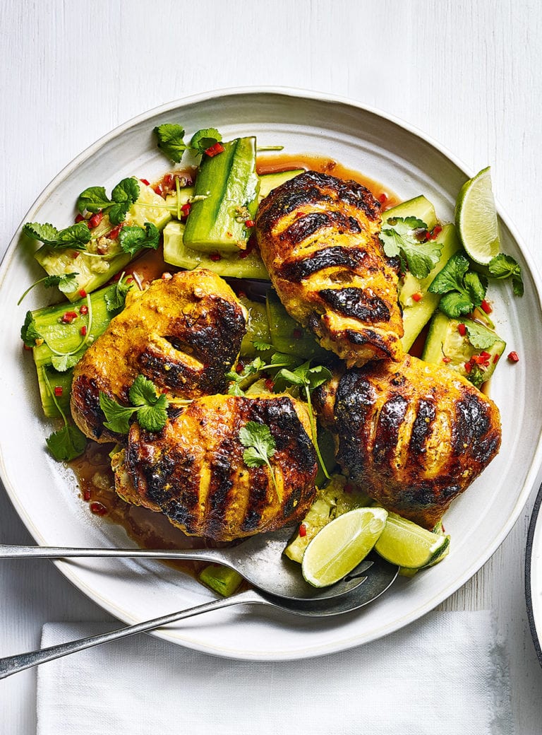 Grilled turmeric chicken with cucumber salad