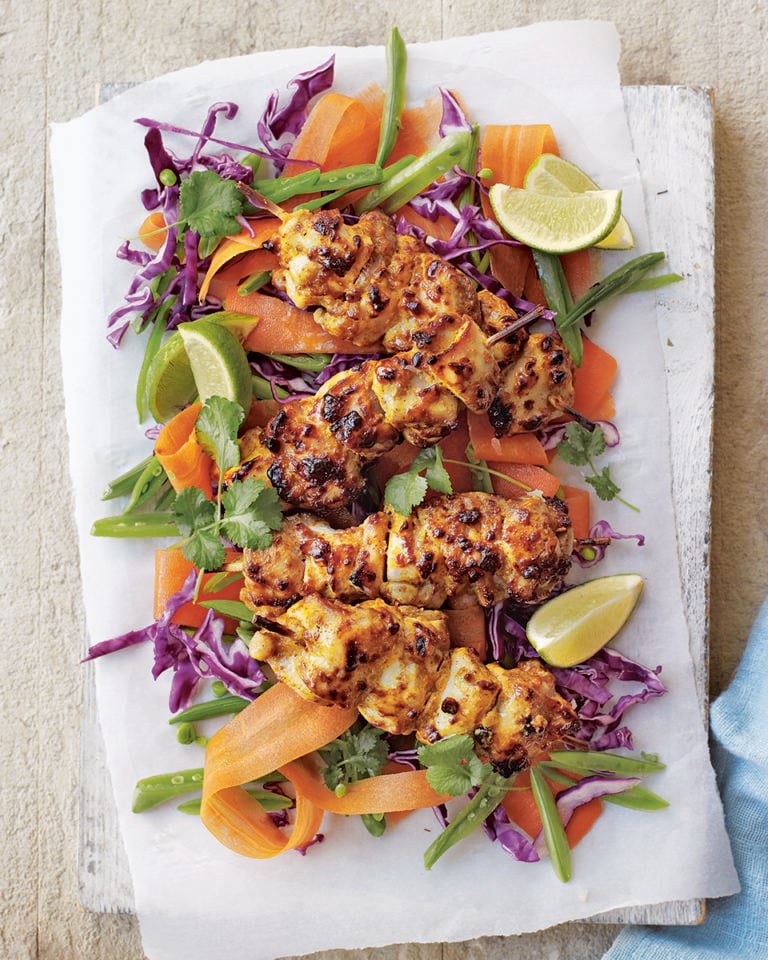Cheat’s chicken satay with cabbage and carrot slaw